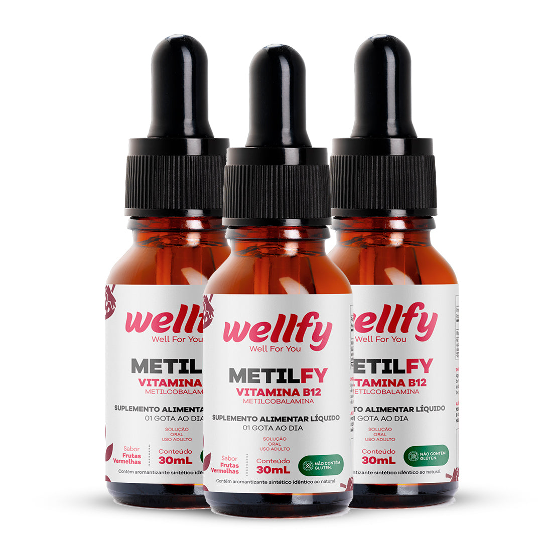 Kit Metilfy Vitamina B12 Metilcobalamina Wellfy com 3 frascos